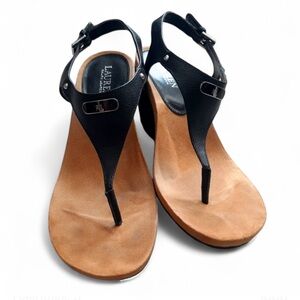 Lauren Ralph Lauren Leather Wedge Sandals – Size 10 ✨ Black Women's Sandals